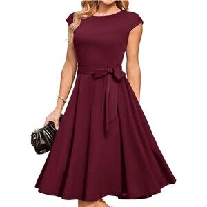Women Size 2XL Dress Vintage Cocktail Tea Party Dress A-Line Summer Dress Red